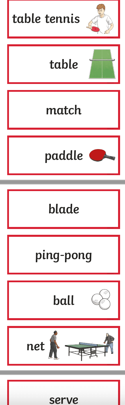 Download the whole document and use during your Table tennis lessons